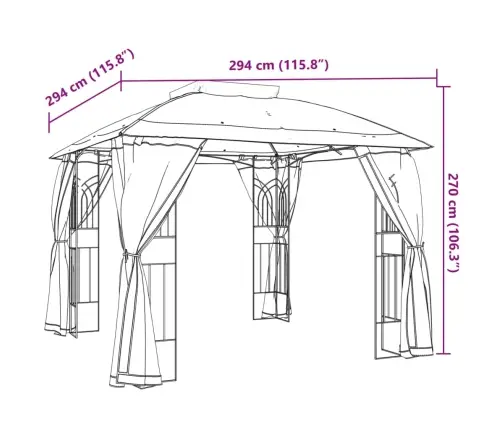 Dārza Nojume, Dubults Jumts, Sienas, 2,94X2,94 M, Tērauds, Bēša Vidaxl