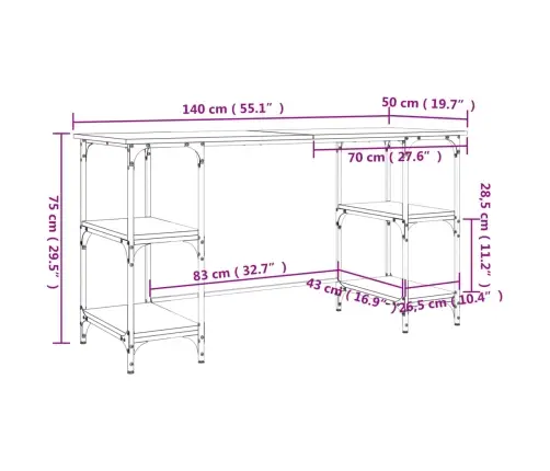 Rakstāmgalds, Ozolkoka Krāsa, 140X50X75 Cm, Inženierijas Koks Vidaxl