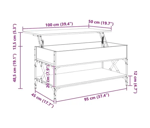 Kavos Staliukas, Pilkas Ąžuolo, 100X50X50cm Mediena Ir Metalas