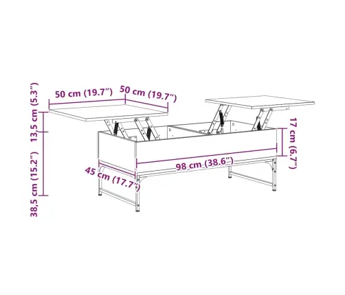 Kavos Staliukas, Rudas Ąžuolo, 100X50X40cm Mediena Ir Metalas