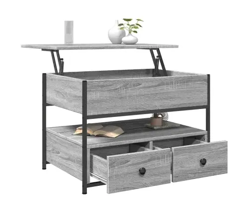 Kavos Staliukas, Pilkas Ąžuolo, 70X50X50cm Mediena Ir Metalas