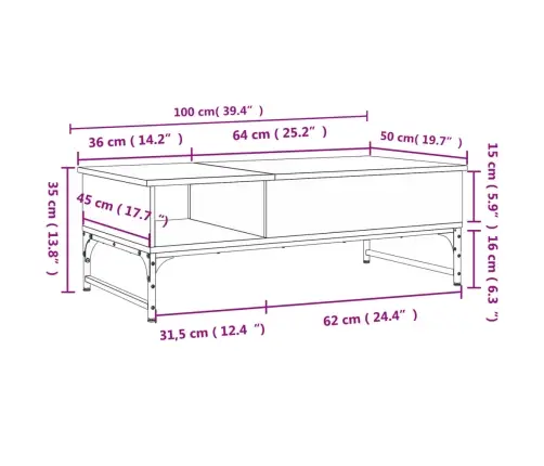 Kohvilaud, Suitsutamm, 100 X 50 X 35 cm Tehispuit Ja Metall Kohvilaud, Suitsutamm, 100 X 50 X 35 cm Tehispuit Ja Metall