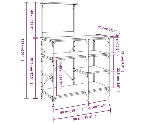 Virtuves Plaukts, Pelēks, 90X40X132 Cm, Inženierijas Koks Vidaxl