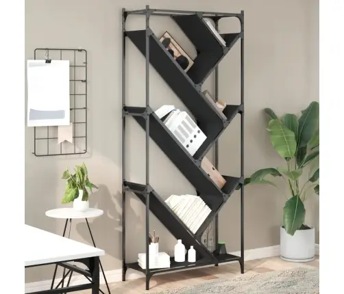 Grāmatplaukts, Melns, 79X30X180 Cm, Inženierijas Koks, Metāls Vidaxl