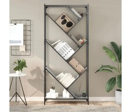 Grāmatplaukts, Pelēks, 79X30X180 Cm, Inženierijas Koks, Metāls Vidaxl