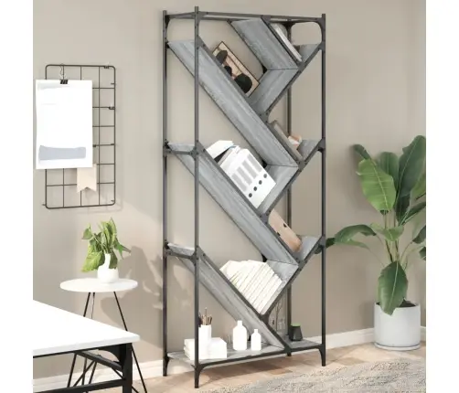 Grāmatplaukts, Pelēks, 79X30X180 Cm, Inženierijas Koks, Metāls Vidaxl