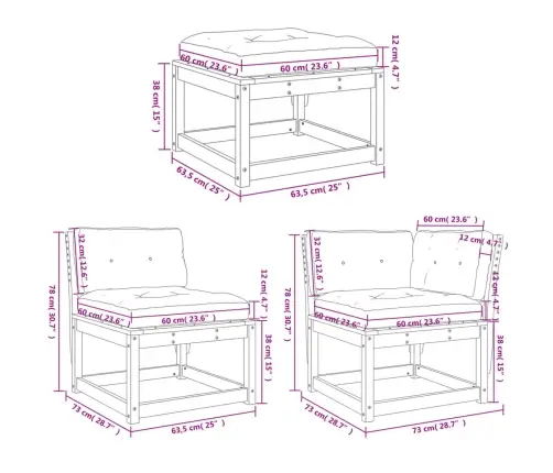 4-Daļīgs Dārza Atpūtas Mēbeļu Komplekts, Balts Priedes Koks Vidaxl