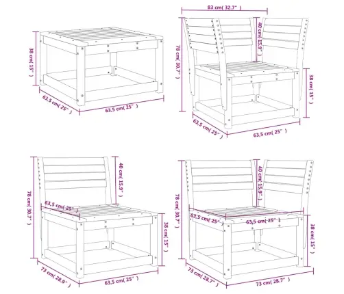 5-Osaline Aiamööbli Komplekt, Männipuit