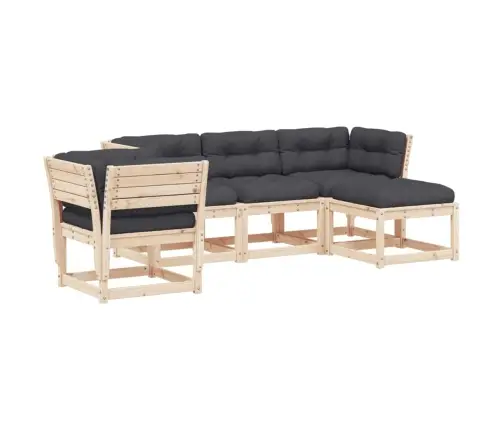 5-Daļīgs Dārza Mēbeļu Komplekts Ar Matračiem, Priedes Koks Vidaxl