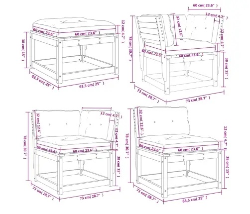 5-Daļīgs Dārza Mēbeļu Komplekts Ar Matračiem, Priedes Koks Vidaxl