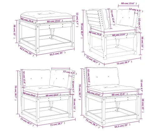 5-Daļīgs Dārza Atpūtas Mēbeļu Komplekts Ar Matračiem, Balts Vidaxl