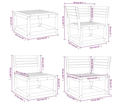 8-Daļīgs Dārza Mēbeļu Komplekts, Balts Priedes Masīvkoks Vidaxl