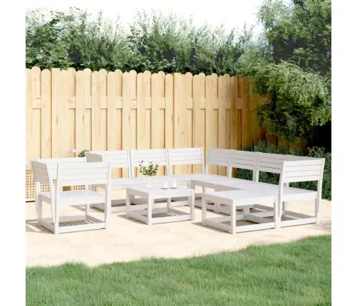 8-Daļīgs Dārza Mēbeļu Komplekts, Balts Priedes Masīvkoks Vidaxl