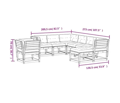 8-Daļīgs Dārza Atpūtas Mēbeļu Komplekts Ar Matračiem, Priede Vidaxl