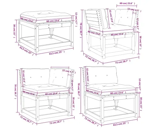 8-Osaline Aiamööbli Komplekt Patjadega, Männipuit