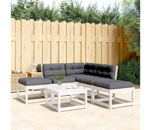 5-Daļīgs Dārza Dīvānu Komplekts, Matrači, Balts Priedes Koks  Vidaxl