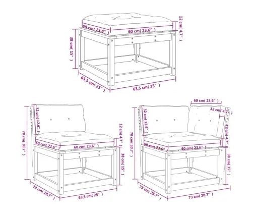 5-Daļīgs Dārza Dīvānu Komplekts, Matrači, Balts Priedes Koks Vidaxl