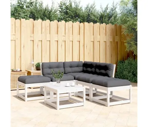 5-Daļīgs Dārza Dīvānu Komplekts, Matrači, Balts Priedes Koks Vidaxl