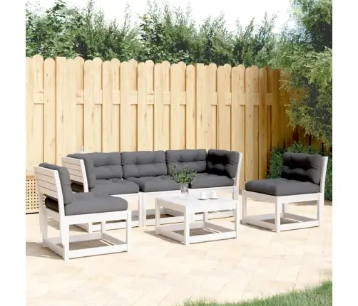 Sodo Sofos Komplektas Su Pagalvėlėmis, 5 Dalių, Baltas, Pušis