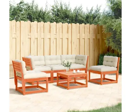 5-Daļīgs Dārza Dīvānu Komplekts, Matrači, Brūns Priedes Koks Vidaxl