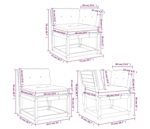 5-Osaline Aiadiivani Komplekt Patjadega, Männipuit
