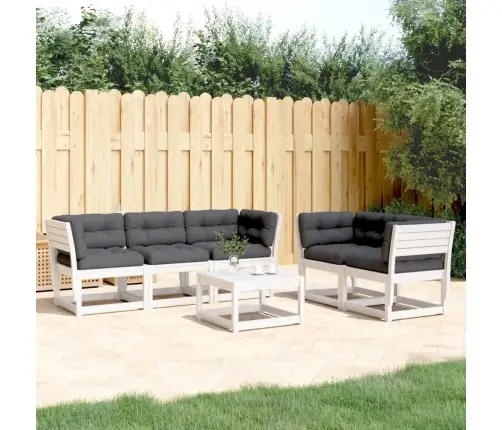 5-Daļīgs Dārza Dīvānu Komplekts, Matrači, Balts Priedes Koks Vidaxl