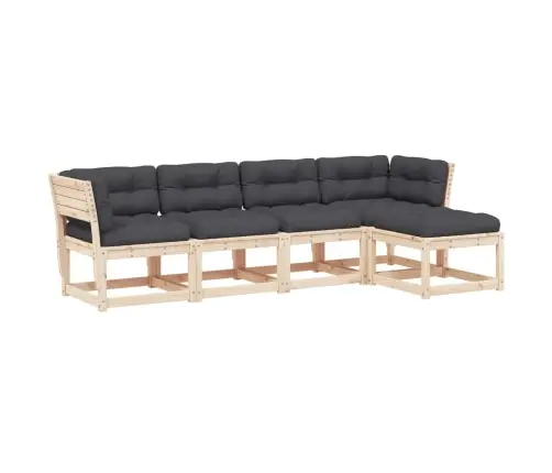 5-Daļīgs Dārza Mēbeļu Komplekts Ar Matračiem, Priedes Masīvkoks Vidaxl