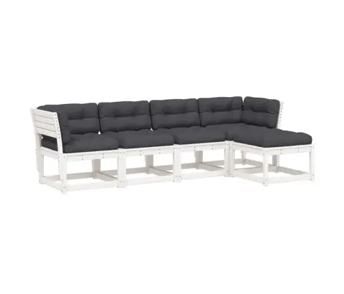 Sodo Sofos Komplektas Su Pagalvėlėmis, 5 Dalių, Baltas, Pušis