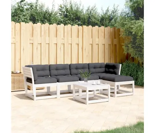 Sodo Sofos Komplektas Su Pagalvėlėmis, 5 Dalių, Baltas, Pušis