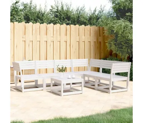 Sodo Sofos Komplektas, 6 Dalių, Baltas, Pušies Medienos Masyvas