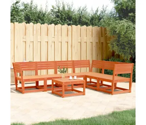 Sodo Sofos Komplektas, 6 Dalių, Vaško Rudas, Pušies Masyvas