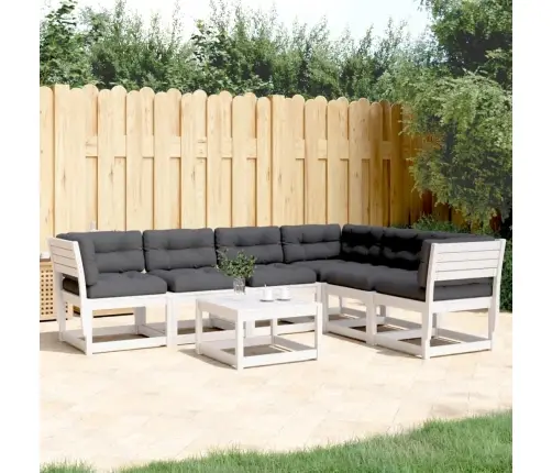 Sodo Sofos Komplektas Su Pagalvėlėmis, 6 Dalių, Baltas, Pušis