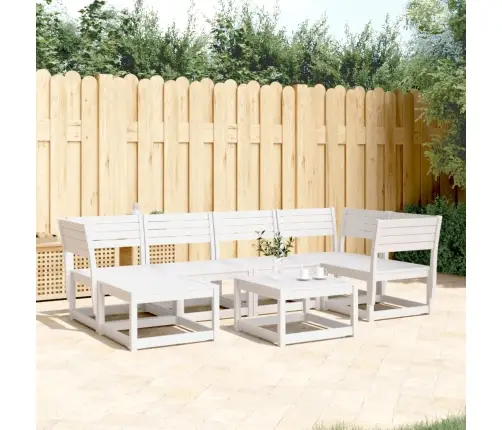 Sodo Sofos Komplektas, 6 Dalių, Baltas, Pušies Medienos Masyvas