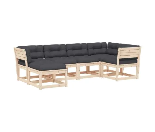 6-Daļīgs Dārza Dīvānu Komplekts Ar Matračiem, Priedes Koks Vidaxl