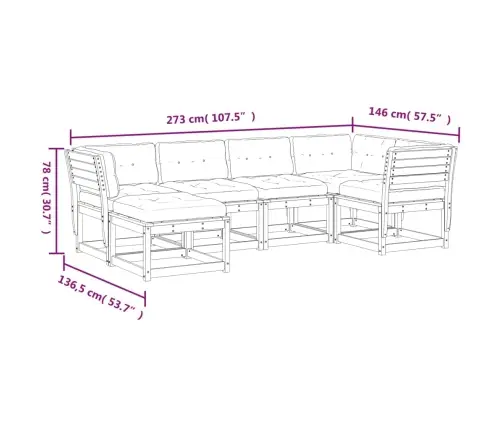 6-Daļīgs Dārza Dīvānu Komplekts Ar Matračiem, Priedes Koks Vidaxl