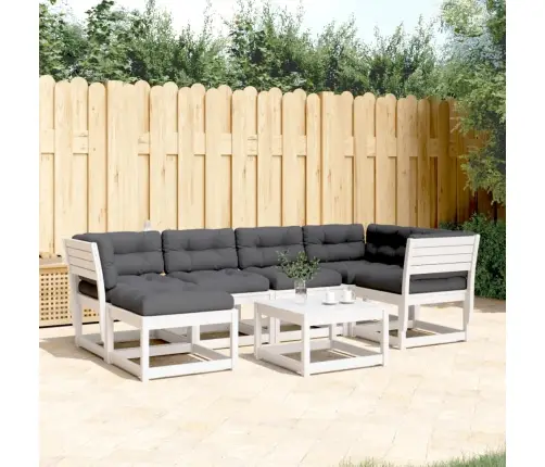 6-Daļīgs Dārza Dīvānu Komplekts, Matrači, Balts Priedes Koks Vidaxl