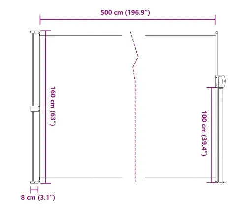 Lahtitõmmatav Külgsein, Kreemjas, 160 X 500 Cm