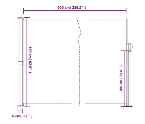 Izvelkama Sānu Markīze, Sarkanbrūna, 160X600 Cm Vidaxl Izvelkama Sānu Markīze, Sarkanbrūna, 160X600 Cm Vidaxl