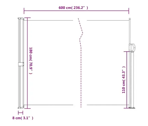 Izvelkams Sānu Aizslietnis, Krēmkrāsas, 180X600 Cm Vidaxl