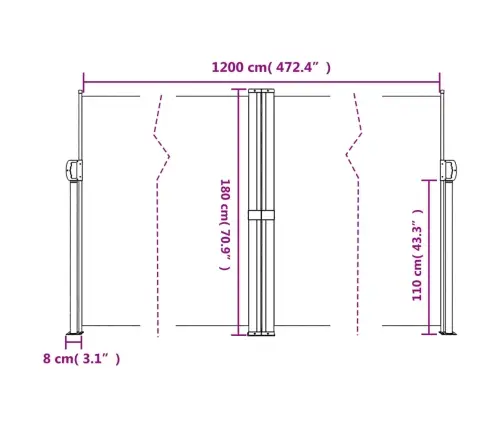 Lahtitõmmatav Külgsein, Punane, 180 X 1200 Cm