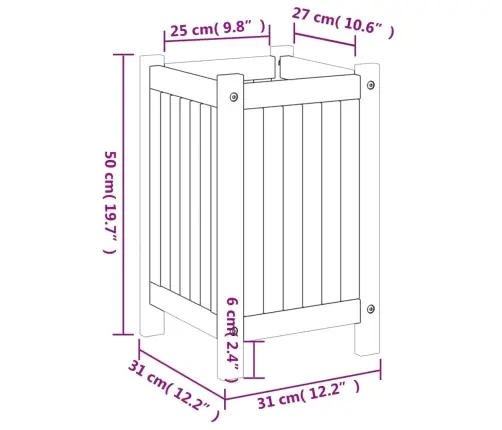 Puķu Kaste Ar Ieliktni, 31X31X50 Cm, Akācijas Masīvkoks Vidaxl