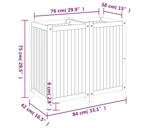 Puķu Kaste Ar Ieliktni, 84X42X75 Cm, Akācijas Masīvkoks Vidaxl