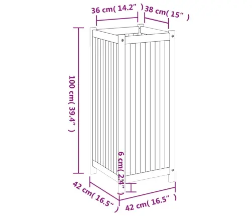 Puķu Kaste Ar Ieliktni, 42X42X100 Cm, Akācijas Masīvkoks Vidaxl