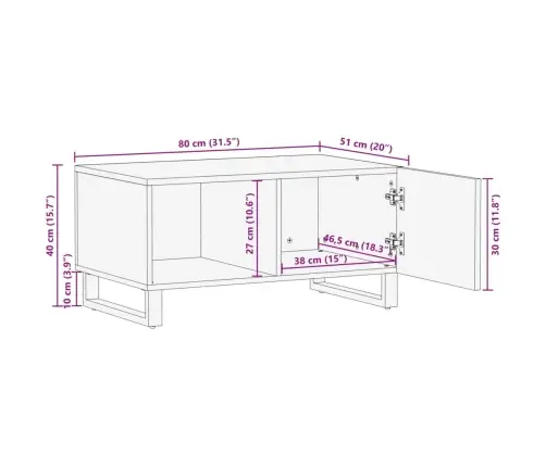 Kohvilaud, Pruun, 80 X 51 X 40 cm Mangopuit