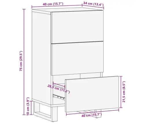 Kumode, 40X34X75 Cm, Mango Masīvkoks Vidaxl