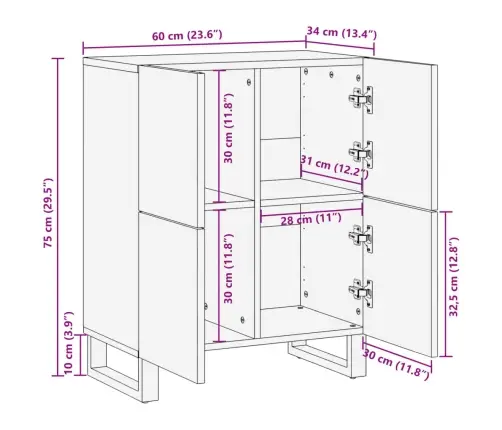 Kumode, Brūna, 60X34X75 Cm, Mango Masīvkoks Vidaxl