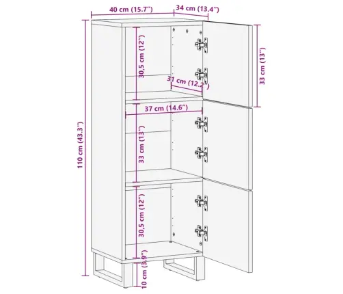 Augstais Skapītis, 40X34X110 Cm, Mango Masīvkoks Vidaxl