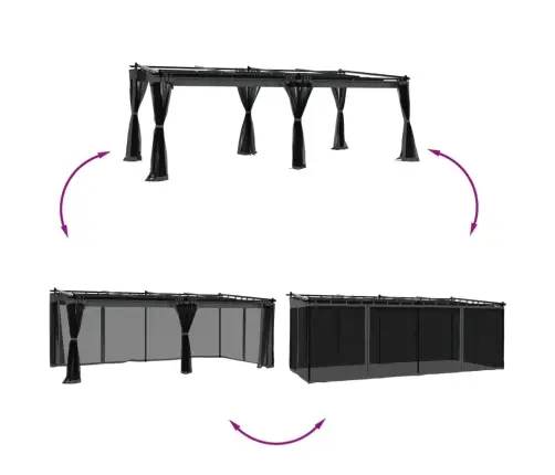 Dārza Nojume Ar Tīkla Sienām, 6X3 M, Tērauds, Antracītpelēka Vidaxl