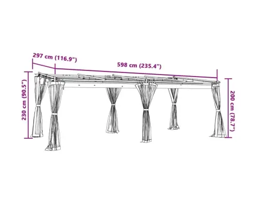 Dārza Nojume Ar Tīkla Sienām, 6X3 M, Tērauds, Antracītpelēka Vidaxl