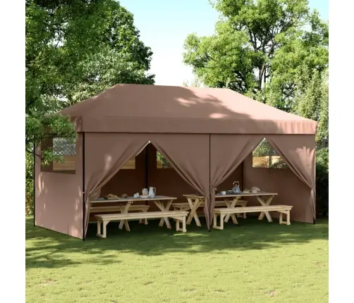 Išskleidžiama Proginė Palapinė Su 4 Šoninėmis Sienomis, Ruda